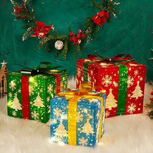 Set of 3 Lighted Gift Boxes Christmas Decorations