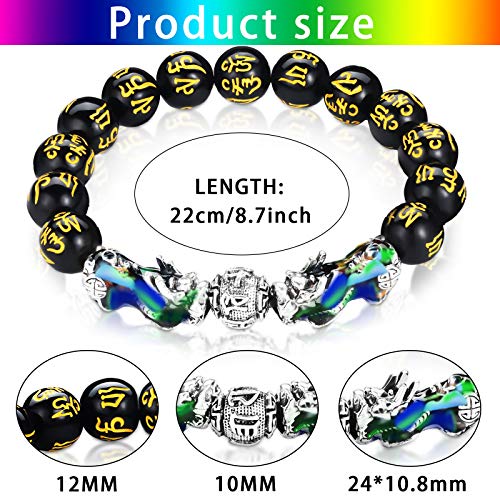 2 Pieces 12 mm Feng Shui Bead Bracelet with Hand Carved Black Amulet