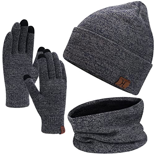 Winter Beanie Hat Scarf Touchscreen Gloves Set for Men & Women