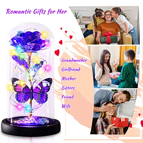 Enchanted Galaxy Light Up Butterfly Rose Gifts in Glass Dome