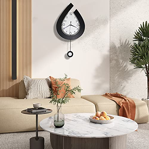 Large Modern Wall Clocks w/ Pendulum Battery Operated, 22.4" Non Ticking
