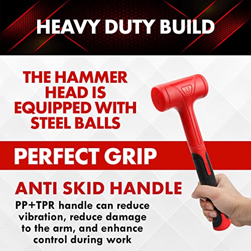 Dead Blow Hammer Set, 2 Piece/16oz(1LB) Pein Hammer, 27oz(1.5LB), Red a& Black, Shockproof Design