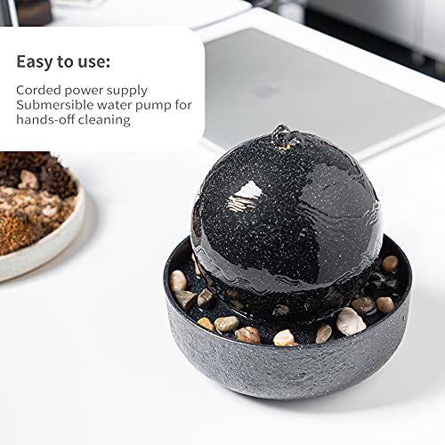 7.5 Inch Tall Indoor Relaxation Ball Fountain w/ LED Light & Stones Home Decoration