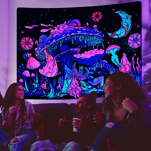 Mushroom Moon and Stars Plants Starry Night Sky Monster Tapestry Wall Hanging for Room