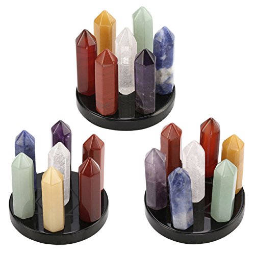 7 Chakra Star Group Healing Crystal Quartz Energy Stone Hexagonal Point Array w/ Obsidian Stand & Box