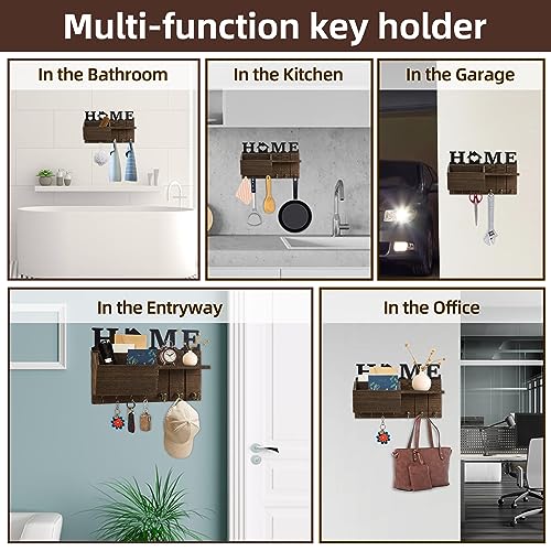 Key Holder for Wall, Mail and Key Hanger Wall Mount with Double Key Hook and Hat Coat Rack Shelf