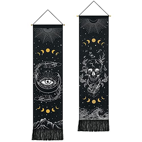 Skull Tapestry Moon Phase Tapestry Stars Starry Black Skeleton Tapestry Butterflies Tapestry
