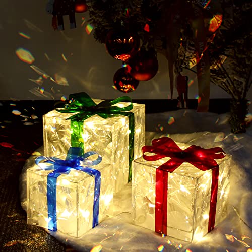Set of 3 Christmas Decorations Lighted Gift Boxes