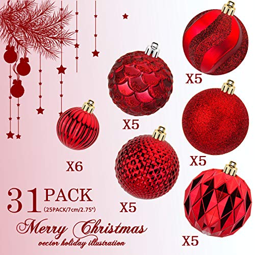 31pcs 2.75in & 1.97in Shatterproof Balls for Christmas Decoration