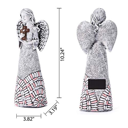 Solar Powered Praying Angel with Glowing a Cross Design Garden Decor(10.24 in)