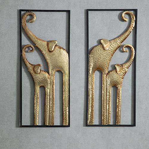 Set of 2 Elephant Wall Art Decoration Gold Metal (11.8x27.6in)