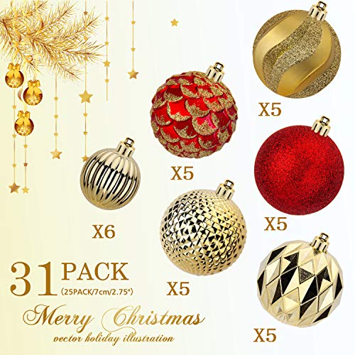 31pcs 2.75in & 1.97in Shatterproof Balls for Christmas Decoration