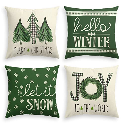 Set of 4 Christmas Throw Pillow Covers, 18 x 18 Inch
