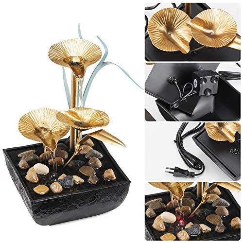 Lotus Leaf Fountains Waterfall Decoration Includes Many Natural River Rocks & Colorful Scene Light