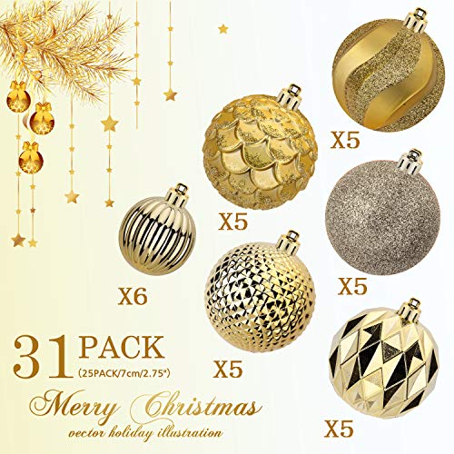 31pcs 2.75in & 1.97in Shatterproof Balls for Christmas Decoration