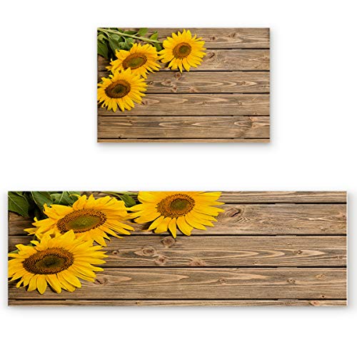 Kitchen Rugs Set of 2 Sunflower Design- Non-Slip