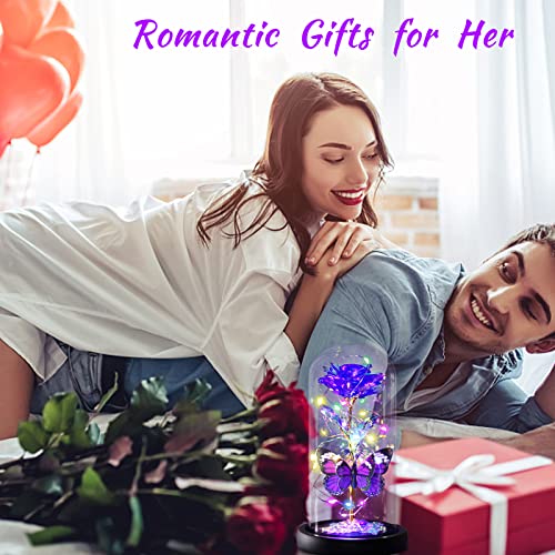 Enchanted Galaxy Light Up Butterfly Rose Gifts in Glass Dome