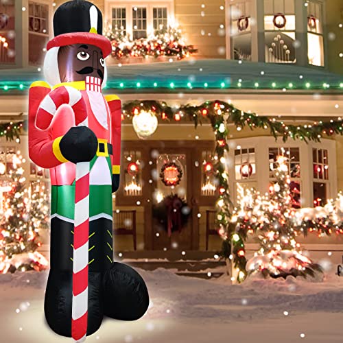 6Ft Christmas Inflatables Black Nutcracker Holds Candy Cane w/ LED Lights