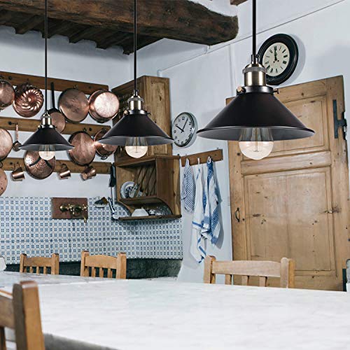 Industrial Pendant Lighting w/ Metal Rustic Bronze & Black Finish Fixture (3 Pack)