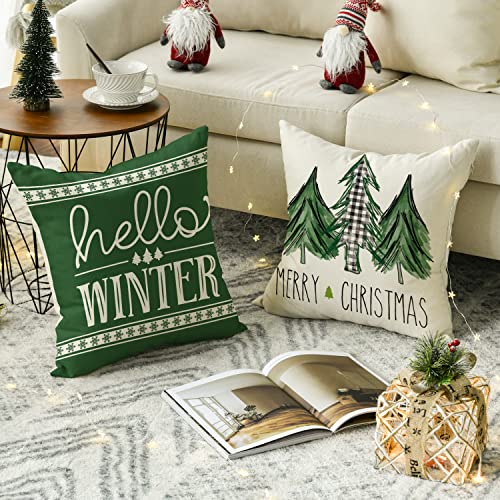 Set of 4 Christmas Throw Pillow Covers, 18 x 18 Inch
