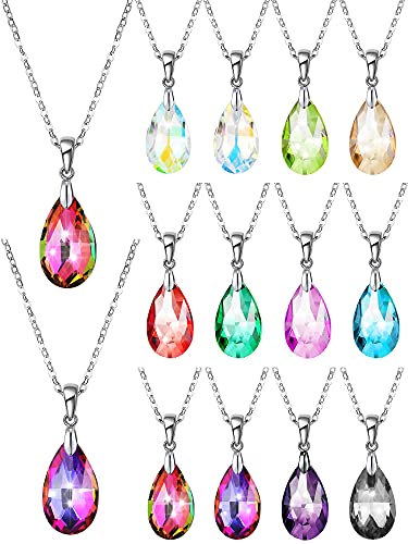 12 Pcs Cubic Zirconia Pendant Teardrop Crystal Necklace for Women