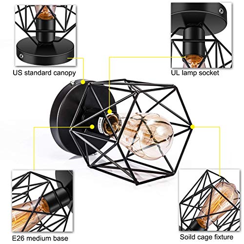 Semi Flush Mount Ceiling Light, E26 E27 Retro Black Industrial Ceiling Light Fixtures