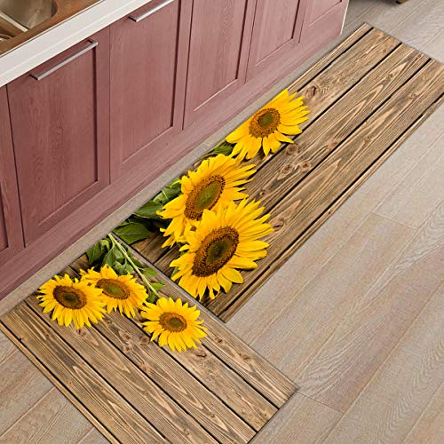 Kitchen Rugs Set of 2 Sunflower Design- Non-Slip