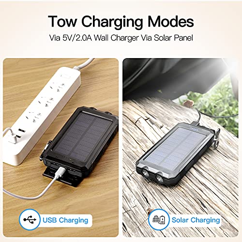 20000mAh Solar Power Bank Charger 2 Led Flashlight & 2 USB Output Ports-Black