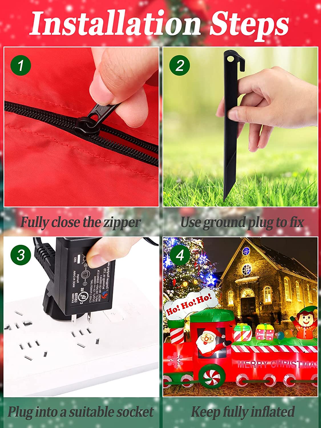 8Ft Christmas Inflatable Santa Claus Train Decoration w/ LEDs