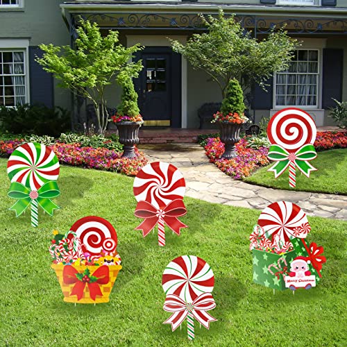 6 Pcs Candy Christmas Decorations Yard Signs w/ Stakes