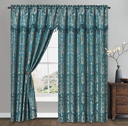 Simple Classic Window Curtain Panel Drape w/ Attached Wave Valance 2pcs Set 54x84"