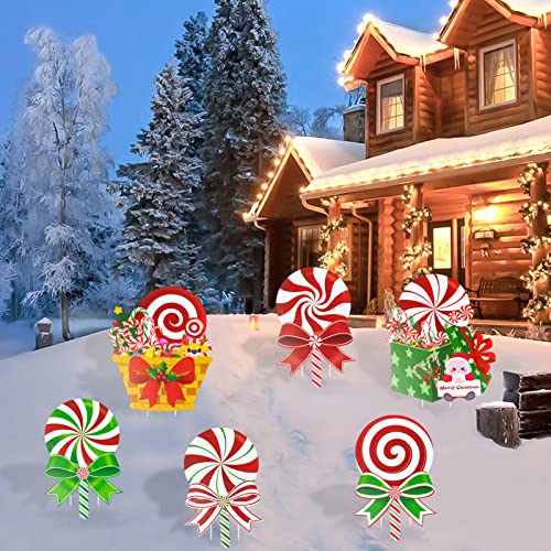 6 Pcs Candy Christmas Decorations Yard Signs w/ Stakes