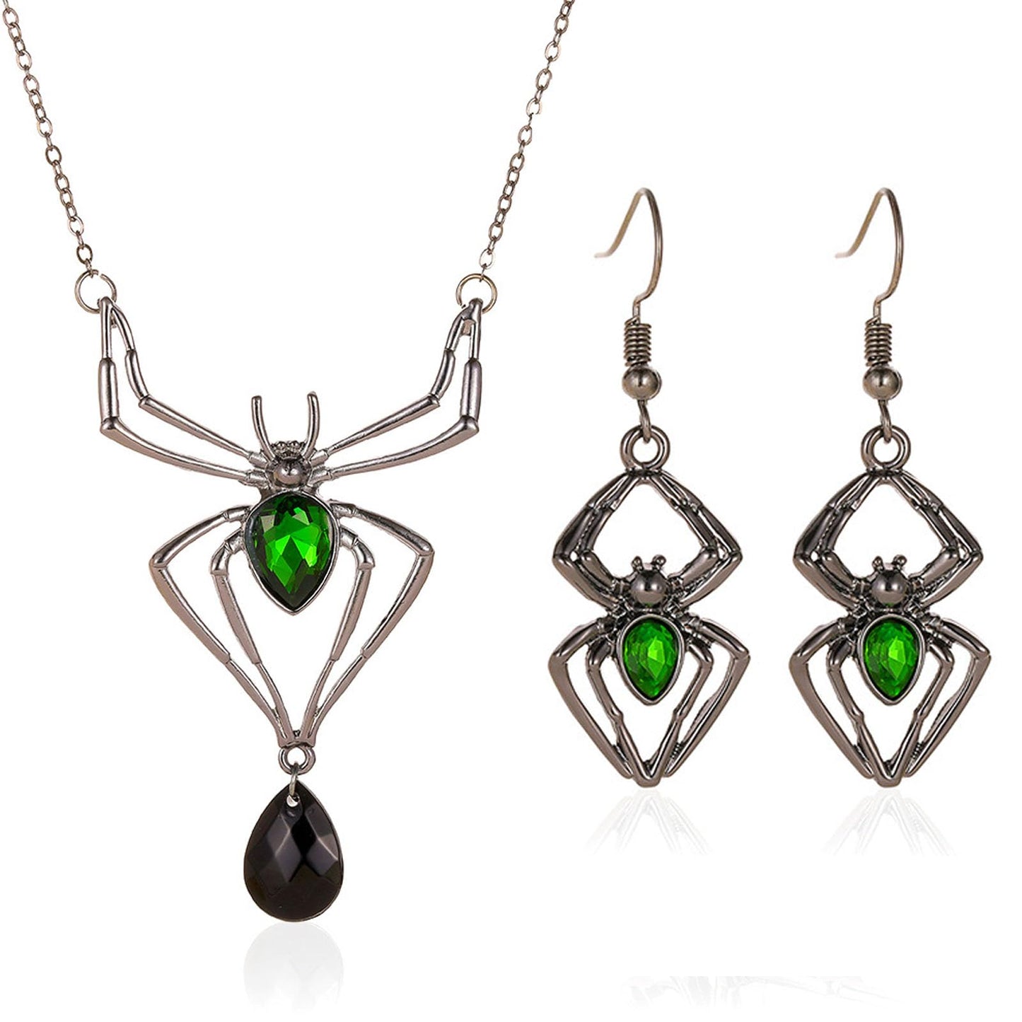 Vintage GothicNecklace Earrings Set,Halloween Crystal Pendant Necklace Punk Style Reptile Animal