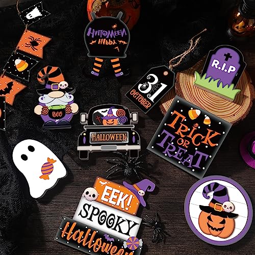 15 Pcs Halloween Tiered Tray Set Cute Wooden Signs Farmhouse Rustic