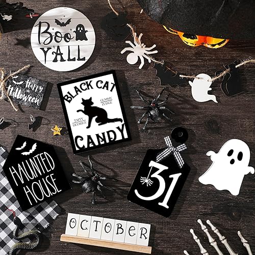 15 Pcs Halloween Tiered Tray Set Cute Wooden Signs Farmhouse Rustic