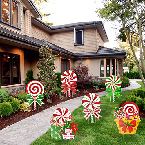 6 Pcs Candy Christmas Decorations Yard Signs w/ Stakes