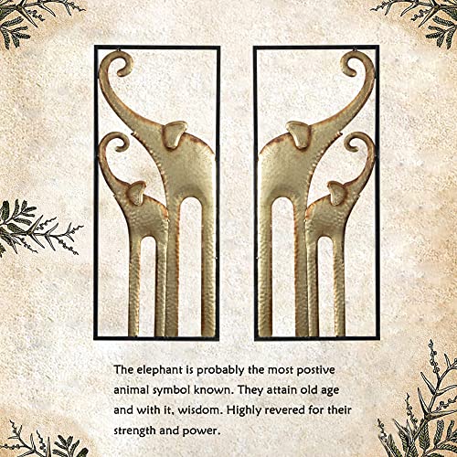 Set of 2 Elephant Wall Art Decoration Gold Metal (11.8x27.6in)