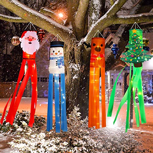 39 Inch 4 Pcs Christmas Windsock Flags w/ LED Lights