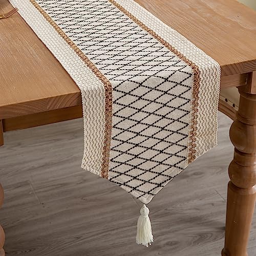 dresser runner boho Boho Table Runner With Tassels Cotton Woven Washable Farmhouse Dining Table  Runner Dresser Scarf Console Table Coffee Table Top Cover