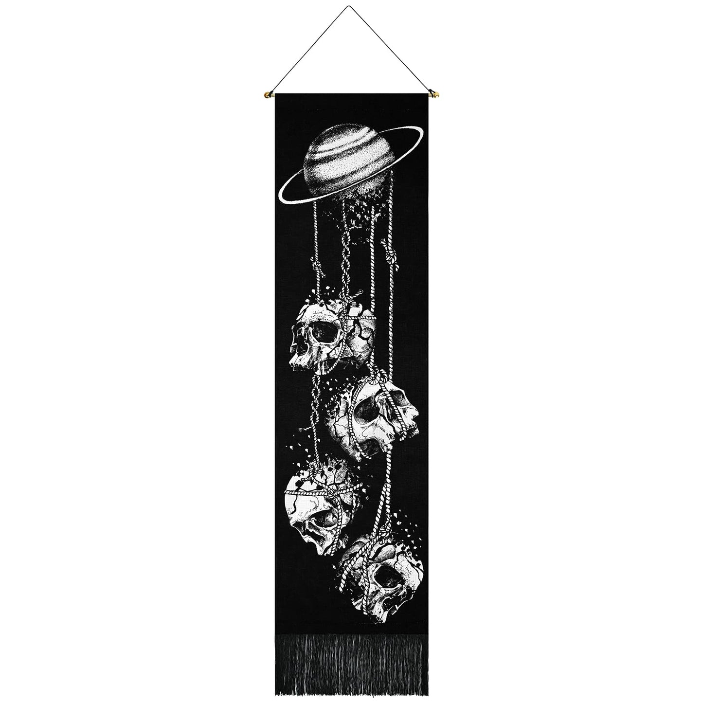 Skeleton Tapestry Planet Gothic Skull White and Black for Bedroom, Living Room