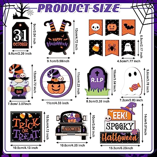 15 Pcs Halloween Tiered Tray Set Cute Wooden Signs Farmhouse Rustic