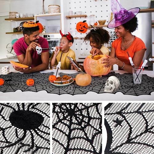 Table Runner, Black Lace Spider Web Table for Halloween Table Creepy Table Cloth