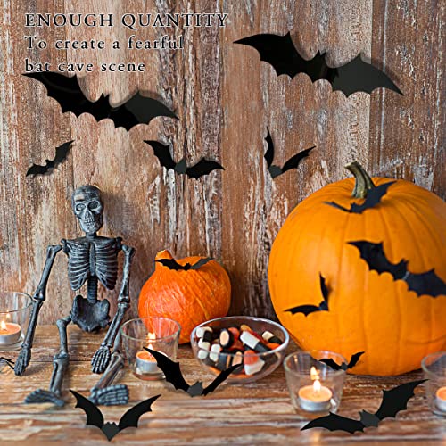 Bat wall Decorations Supplies, 64 Pcs Reusable PVC 3D Black Bats Stickers for Creepy