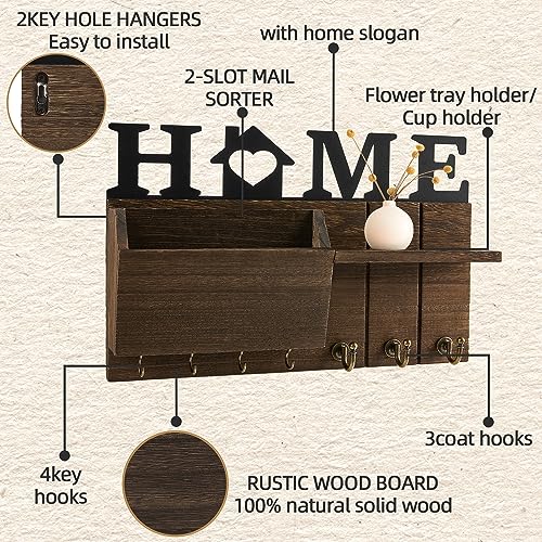 Key Holder for Wall, Mail and Key Hanger Wall Mount with Double Key Hook and Hat Coat Rack Shelf