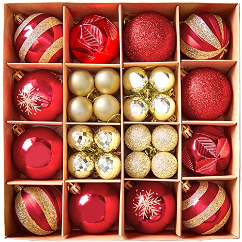 44Pcs Gold and Red Christmas Balls Ornaments