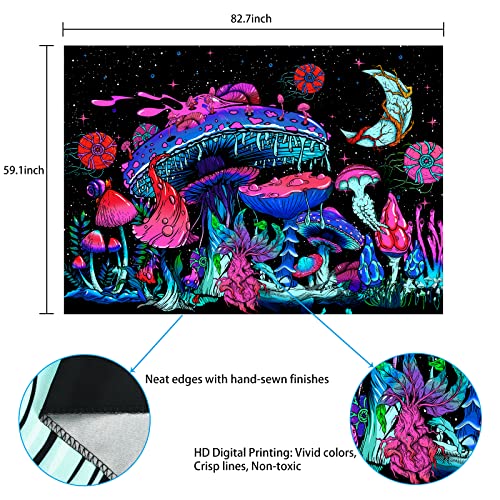 Mushroom Moon and Stars Plants Starry Night Sky Monster Tapestry Wall Hanging for Room