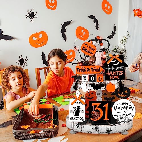 15 Pcs Halloween Tiered Tray Set Cute Wooden Signs Farmhouse Rustic