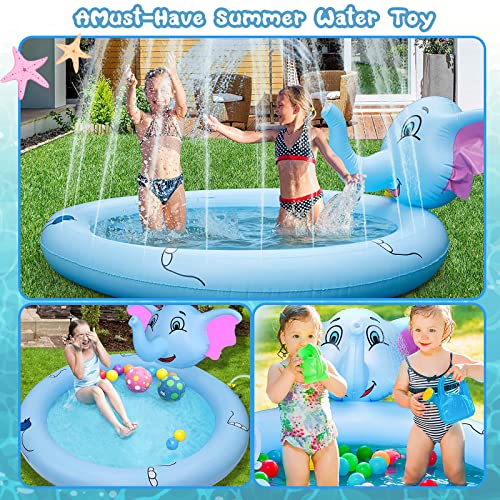 Inflatable Sprinkler Pool for Kids Dog 68" Kiddie Pool Baby Swimming Splash Pad for Learning Water Toys for All Age