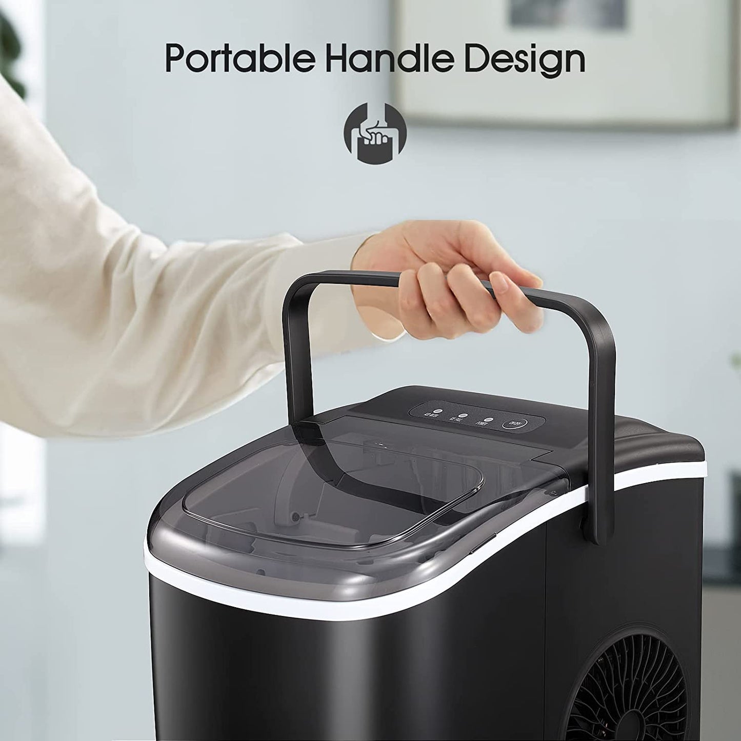Ice Makers Countertop, Portable Ice Maker Machine with Handle,Self-Cleaning 26Lbs/24H, 9 Ice Cubes Ready in 8 Mins
