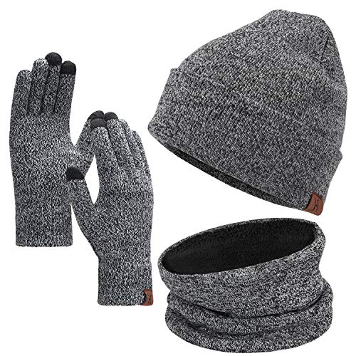 Winter Beanie Hat Scarf Touchscreen Gloves Set for Men & Women